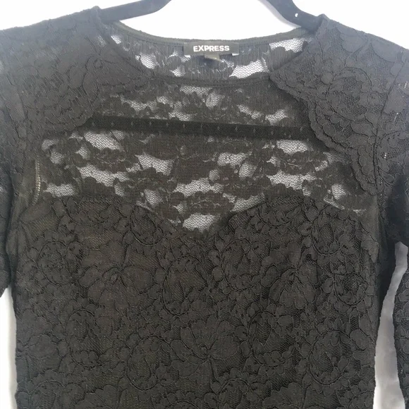 ⭕️ PRICE FIRM Express Size XS Black Lace Floral Midi Dress - Picture 9 of 12